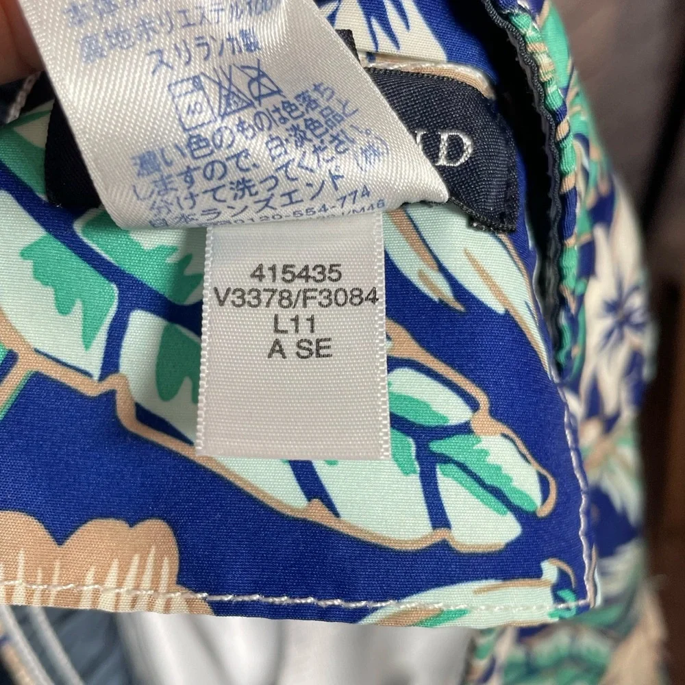 Lands' End Mens Blue Floral Cargo Swim Trunks Size L 36-38 Suit Board Shorts‎